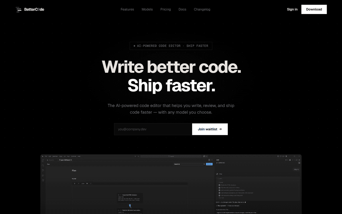 Betterc0de AI Code Editor Website